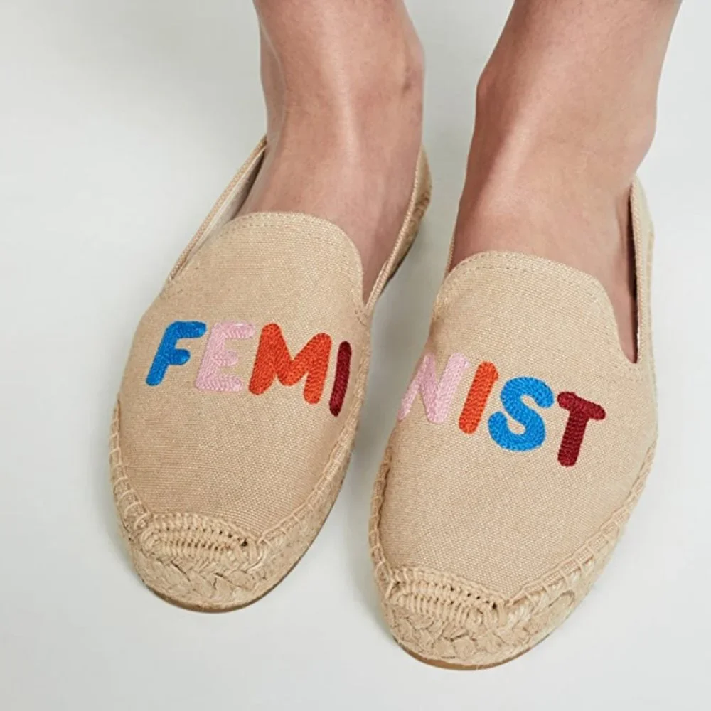 New Anthropologie Soludos feminist embroidered smoking slippers Size 5.5